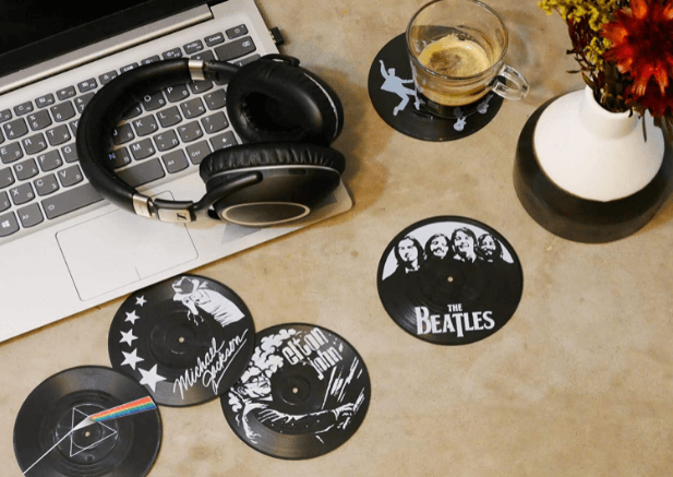 Vinyl Record Drink Coaster Set of 6 Coasters 